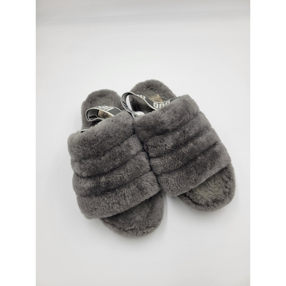 UGG Soft Fluff Yeah Slide Slippers Womens Size 8 Shoes Sandal Gray Chestnut